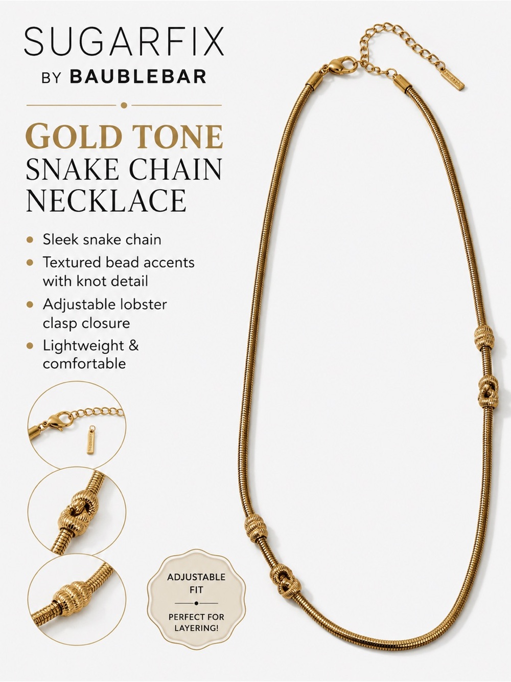 Sugarfix by BaubleBar Gold Tone Snake Chain Necklace